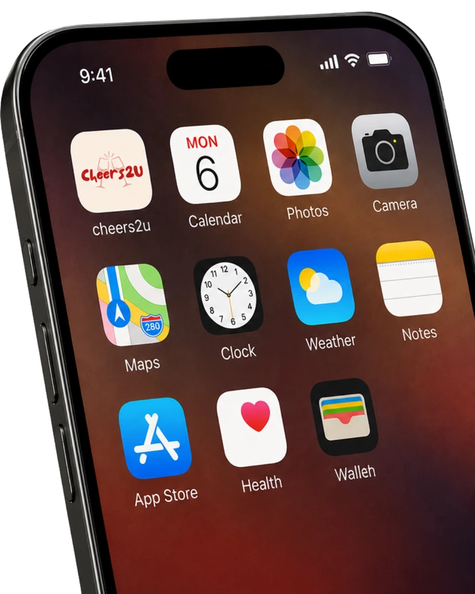 La pantalla de inicio de un móvil con la app de Cheers2U instalada